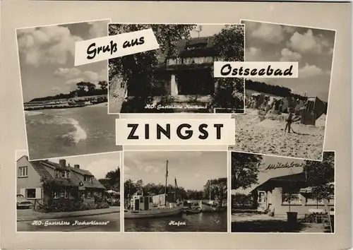 Zingst DDR Mehrbild-AK ua. HO-Gaststätte Fischerklause, Hafen, Milchbar 1964