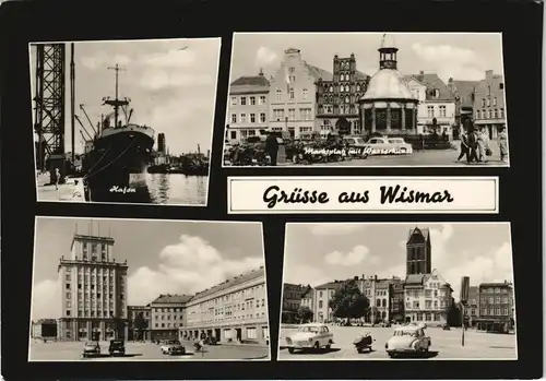 Wismar DDR Mehrbild-AK mit Marktplatz, Hafen, Ortsansichten 1969/1968