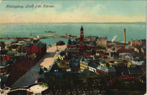 Postcard Helsingborg Hälsingborg Hafen - Utsikt från Kärnan. 1910