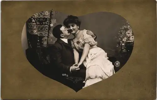 Menschen/Soziales Leben - Liebespaare Mann Frau - Goldherz 1913 Goldrand