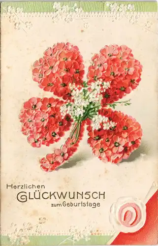 Ansichtskarte  Prägekarte - Blumen Kleeblatt in Rot Weiß 1906 Prägekarte