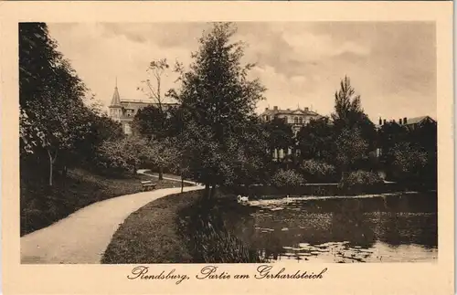 Ansichtskarte Rendsburg Partie am Gerhardsteich 1923