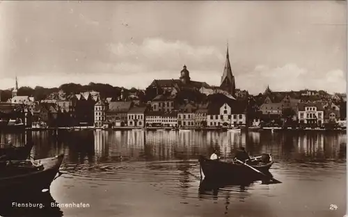 Ansichtskarte Flensburg Binnenhafen und Ruderer 1933