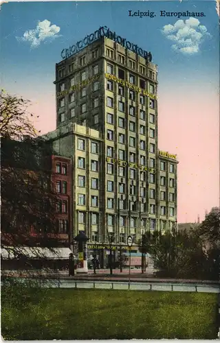 Ansichtskarte Leipzig Europahaus, Litfasssäule CHLORODONT Werbung 1936