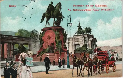 Ansichtskarte Mitte-Berlin Rundfahrt mit der Mailcoach, Nationaldenkmal 1914