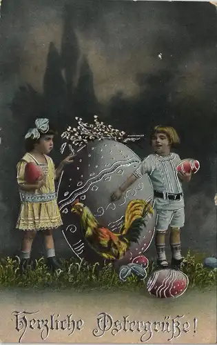 Ansichtskarte  Risenei Junge Mädchen Silber-Präge-Karte 1918 Silberrand