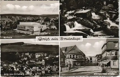 Braunlage Mehrbild-AK mit Bode-Wasserfall, Kurhaus, Hütteberg, Strassen 1962