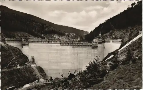 Ansichtskarte Oker-Goslar Okertalsperre Panorama mit Sperrmauer 1955