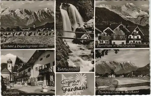 Farchant Mehrbild-AK mit Dorfansichten, Kuhflucht-Wasserfälle uvm. 1960