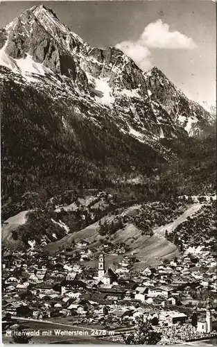 Ansichtskarte Mittenwald Panorama-Ansicht Ort mit Blick zum Wetterstein 1960