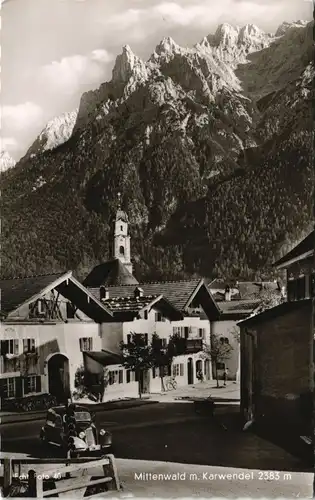 Mittenwald Panorama-Ansicht Berge, Straße, Häuser altes Auto 1960