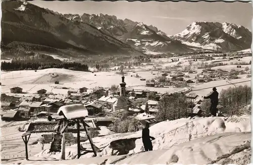 Ansichtskarte Reit im Winkl Panorama-Ansicht Ort verschneit 1959