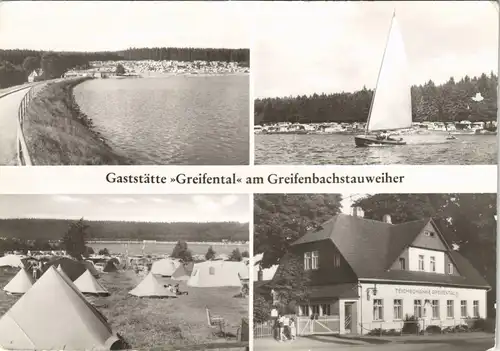 Ehrenfriedersdorf Mehrbild-AK Gaststätte Greifental und Stauweiher 1984