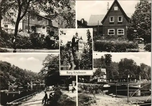 Kriebstein DDR Mehrbild-AK mit Waldhaus, Auenblick, Bootsstation, HOG 1967/1965