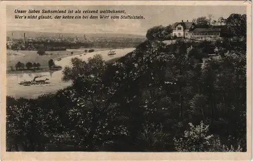Ansichtskarte Niederpoyritz-Dresden Staffelstein, Elbe Dampfer - Stadt 1940
