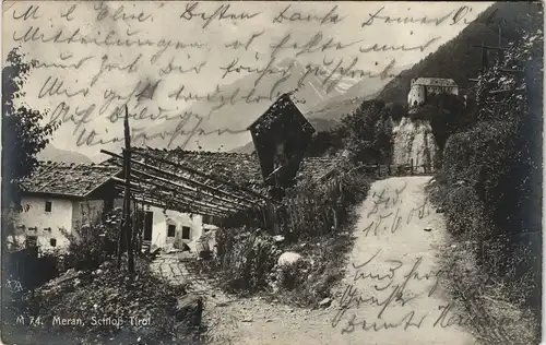 Cartoline Meran Merano Dorfpartie Weg zum Schloß Tirol 1905
