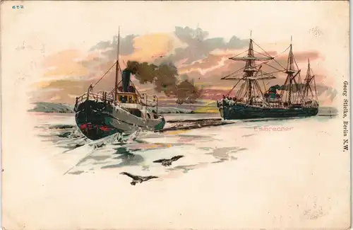 Ansichtskarte  Schiffe/Schifffahrt - Dampfer, Eisbrecher Künstlerkarte 1908