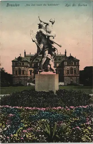 Großer Garten-Dresden Palaisteich Statue Zeit raubt Schönheit 1915