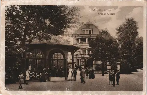 Postcard Bad Salzbrunn Szczawno-Zdrój Kronen-Quelle, belebt 1927