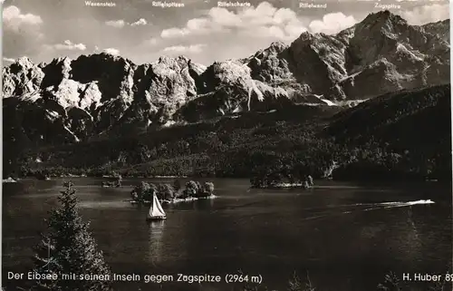 Ansichtskarte Garmisch-Partenkirchen Eibsee Panorama u. umliegende Berge 1958