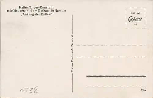 Ansichtskarte Hameln Rattenfänger - Kunstuhr 1940