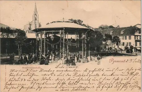 Ansichtskarte Bad Pyrmont Stahlbrunnenhalle - belebt 1897