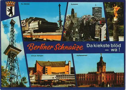 Berlin Mehrbild-AK "Berliner Schnauze" Sehenswürdigkeiten mit Dialekt-Namen 1975