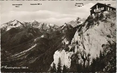 Ansichtskarte .Bayern Pürschlinghäuser 1565 m, Alpen Berg-Panorama 1960