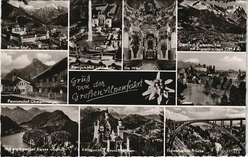 Ansichtskarte .Bayern Mehrbild-AK "Gruss von der Großen Alpenfahrt" 1960