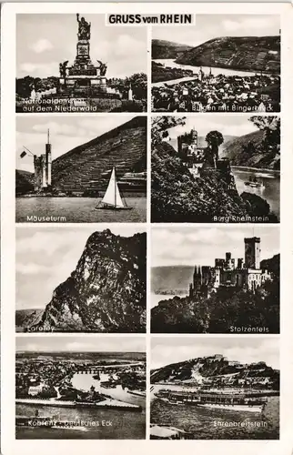 Bingen am Rhein Rhein Mehrbild-AK mit Mäuseturm, Bingen, Bingerbrück,  1955