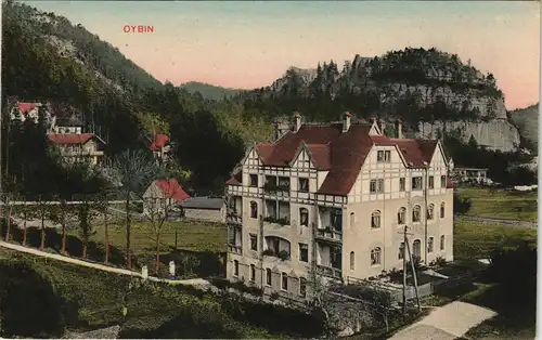 Ansichtskarte Oybin Ortsteilansicht mit großem Villen-Gebäude 1911