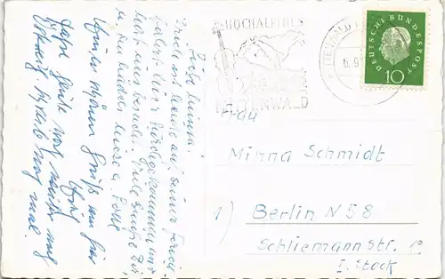 Ansichtskarte Mittenwald Wetterstein und Bematte Hauser im Gries 1960