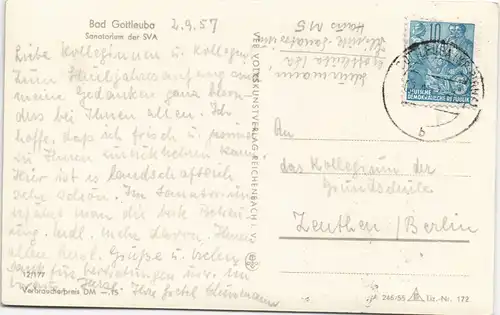 Bad Gottleuba-Berggießhübel Partie am Sanatorium der SVA, DDR Ansicht 1957/1955