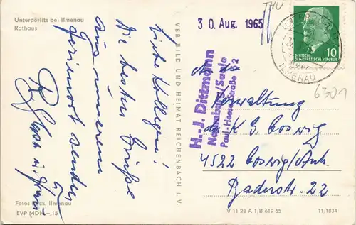 Ansichtskarte Unterpörlitz-Ilmenau Partie am Rathaus DDR Ansicht 1965