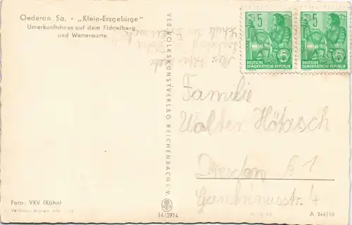 Oederan Unterkunftshaus Fichtelberg und Wetterwarte DDR Ansicht 1958