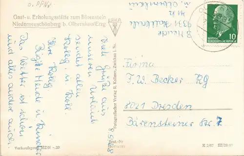 Niederneuschönberg-Olbernhau Gast-u. Erholungsstätte Bärenstein Panorama  1965