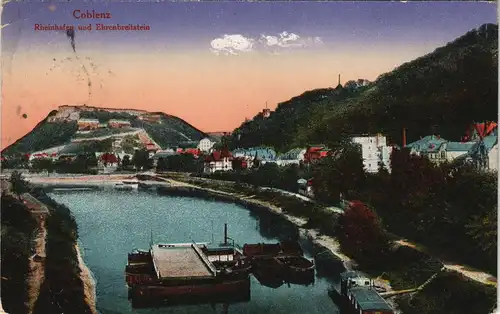 Ansichtskarte Koblenz Rheinhafen - Flussbadeanstalt 1918
