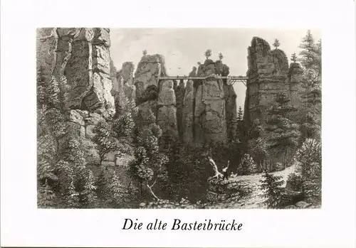 Rathen Basteibrücke Sächsische Schweiz DDR Künstlerkarte (O. Wagner) 1983