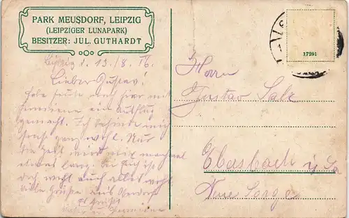 Ansichtskarte Meusdorf-Leipzig Park - Restauration 1916