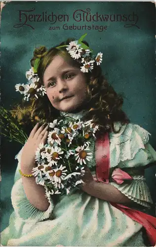 Ansichtskarte  Geburtstag Mädchen mit Kamillenblüten 1910