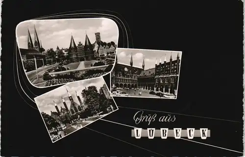 Ansichtskarte Lübeck Holstentor, Markt 1959