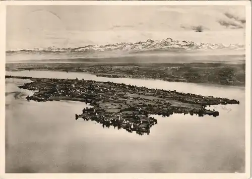 Ansichtskarte Insel Reichenau LuftaufnahmenLuftbild mit Alpen 1950