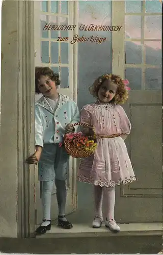 Ansichtskarte  Geburtstag - Junge Mädchen Goldpräge-Karte 1913 Goldrand
