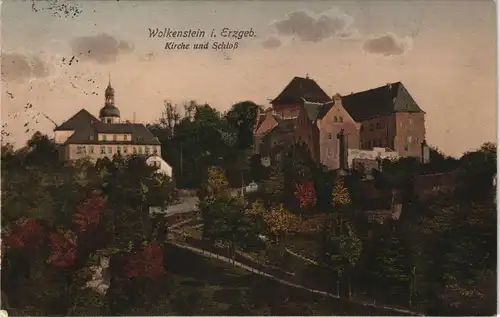 Ansichtskarte Warmbad-Wolkenstein Kirche und Schloß 1915