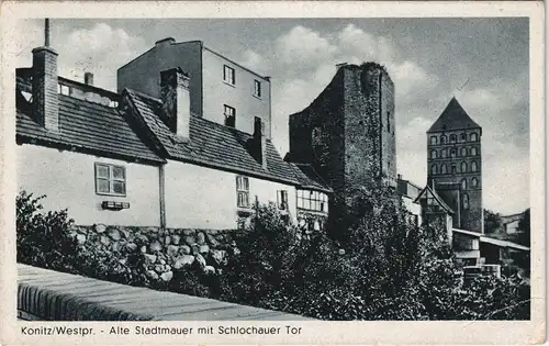 Konitz Chojnice (Kashubian: Chònice) Alte Stadtmauer mit Schlochauer Tor 1940
