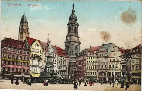 Innere Altstadt-Dresden Häuser Partie, Denkmal am Altmarkt 1910