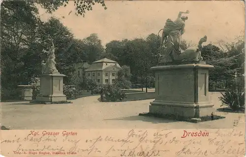 Dresden Großer Garten Skulpturen Eingang 1901     KARLSBAD (Ankunftstempel)