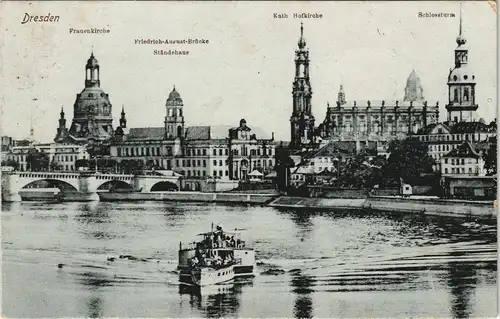 Dresden Elbe Partie, Panorama Stadtblick auf Altstadt, Schloss uvm. 1918