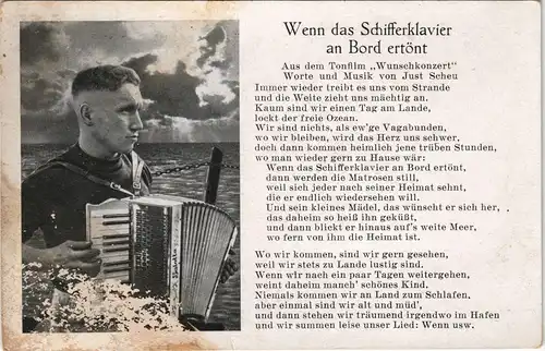 Liedkarte Militär "Schifferklavier an Bord", Musik v. Just Scheu 1940