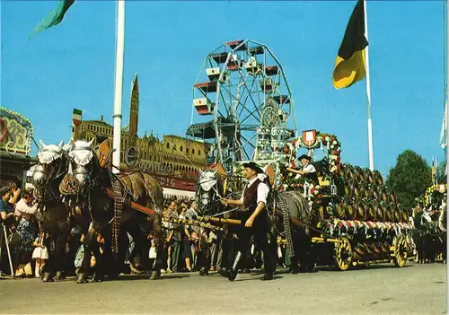 Ansichtskarte München Oktoberfest - Einzug der Bierwagen und Wirte 1985
